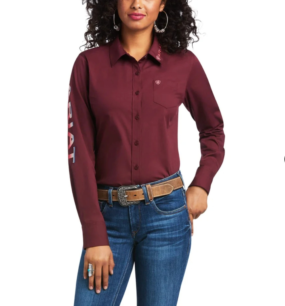Ariat Team Kirby Stretch Shirt Rodeo Size XS Zinfandel Burgundy Fitted Women's